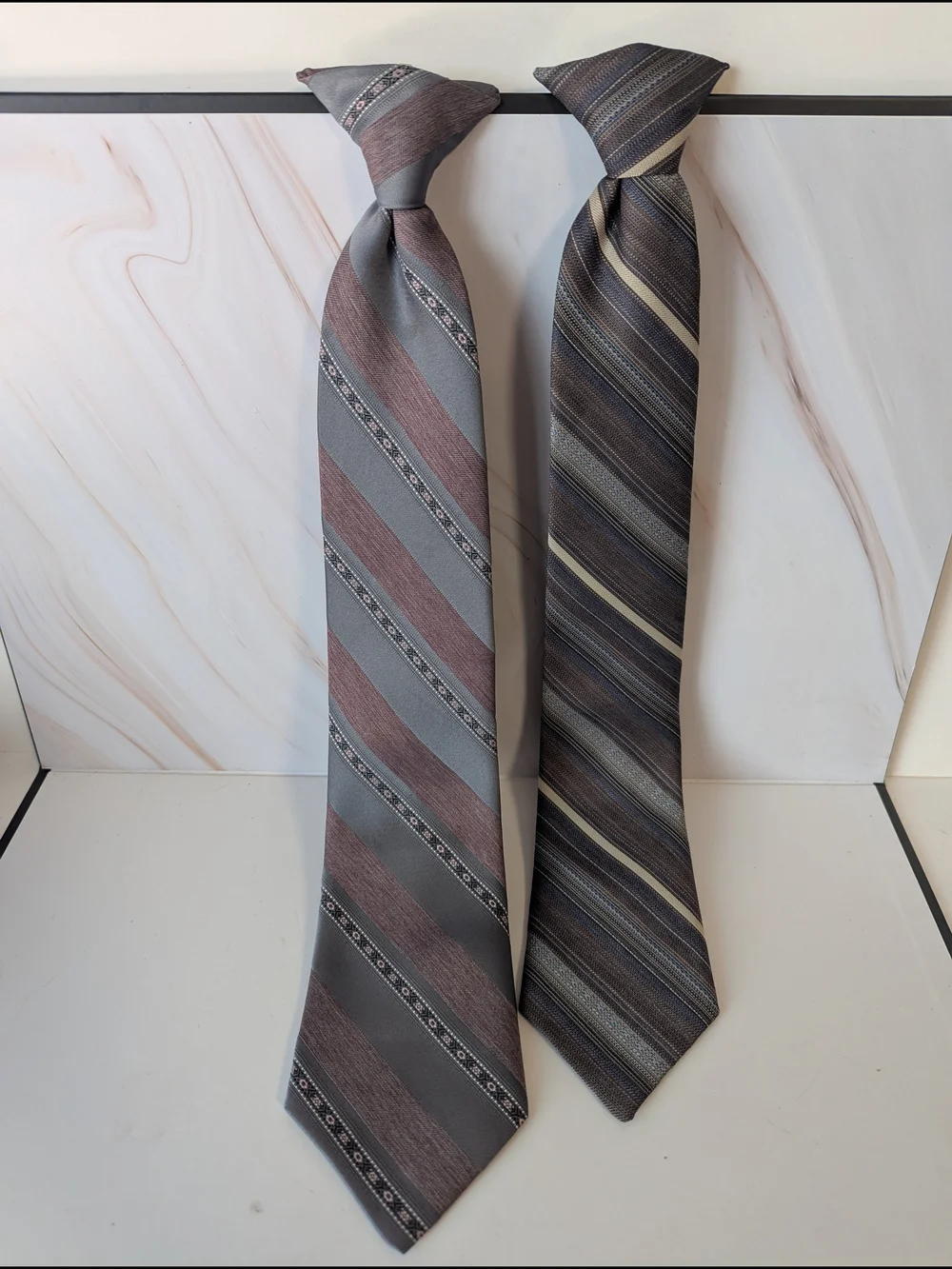 Kids Clip-On Striped Tie Set - Gray and Purple